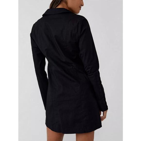 Free People NWT Thea Button Front Dress A Line Collared Shirt Mini Black Size XL - Picture 2 of 13